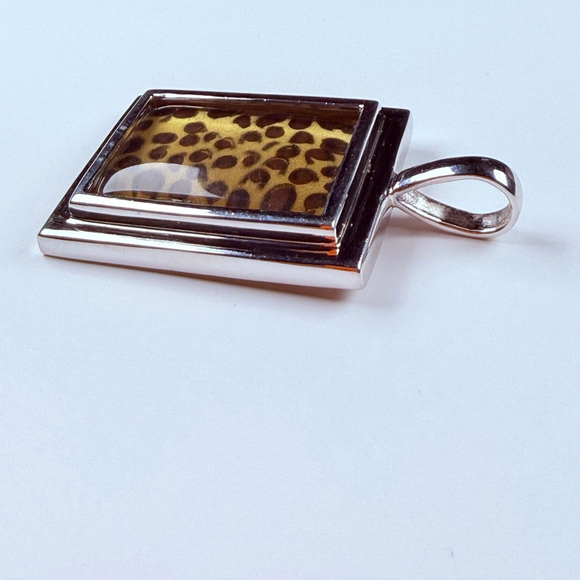 SETA Leopard Print Frame Avant Garde Sterling Silver 925 VTG 80's Glam Pendant - Picture 6 of 8
